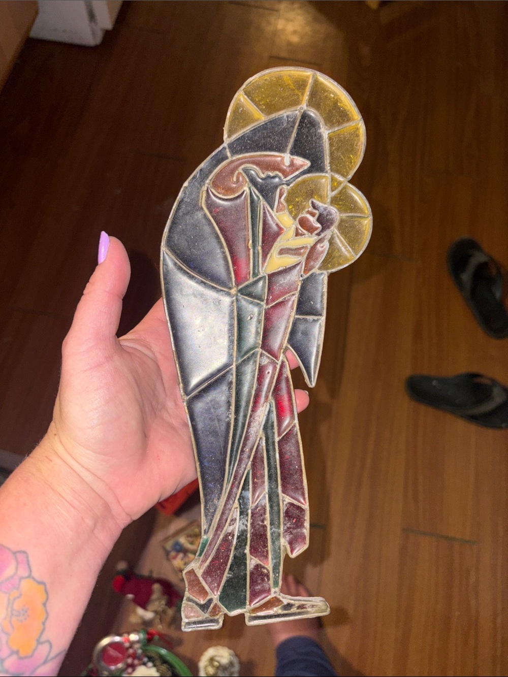 Art Deco Stained Glass Style Angel Wall Accent - Black, Red, Gold